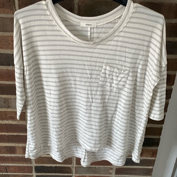 Womens Cherish Top, Medium, White/Gray Stripes - Picture 1 of 3